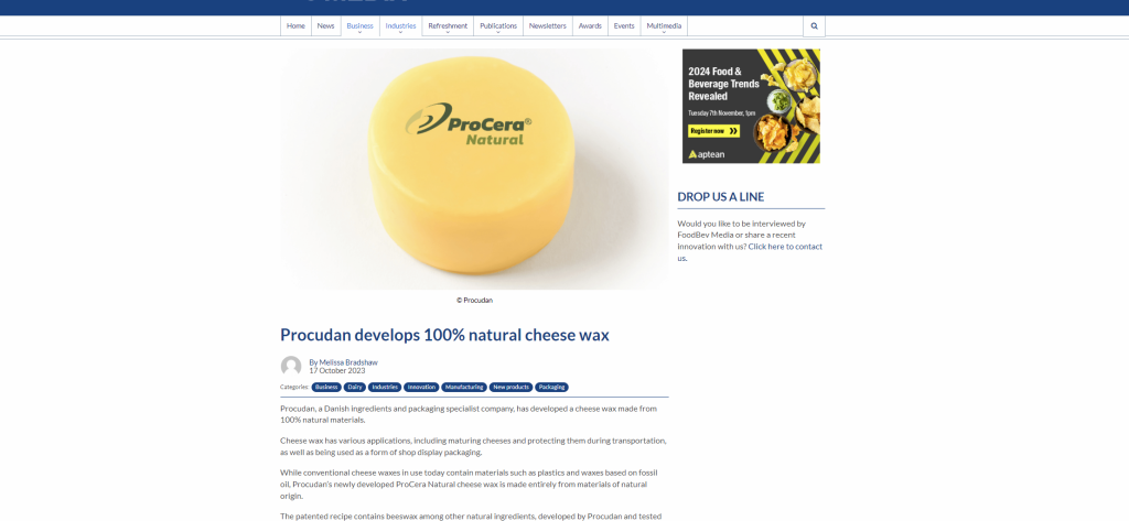 ProCera® Natural  The first fossil-free cheese wax in the world